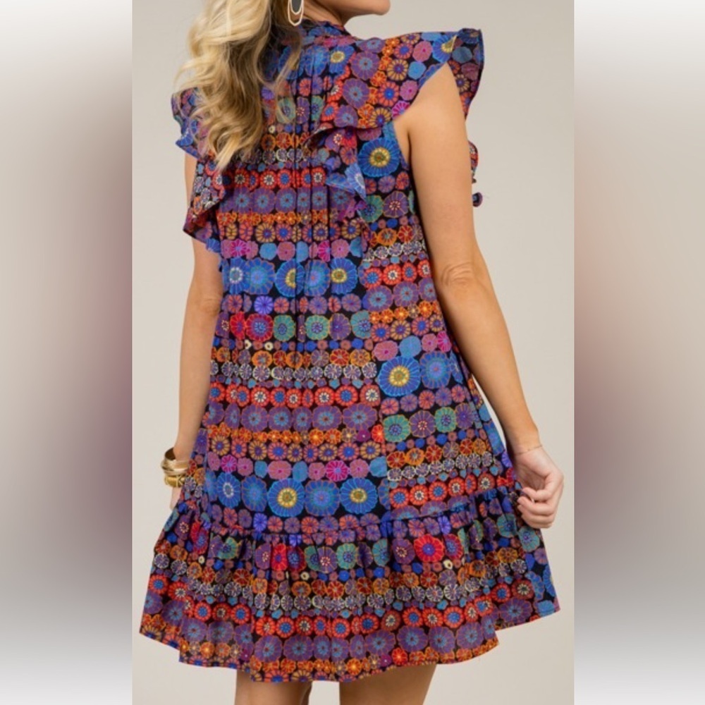 PINCH Floral Print Ruffle Cap Sleeve Midi Dress L.  B29